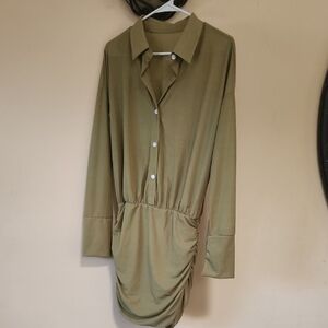Olive Green Button-Up Shirt Dress